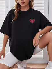 Women’s Cartoon Print Short Sleeve Knit T-Shirt Crew Neck Loose Fit Casual Top