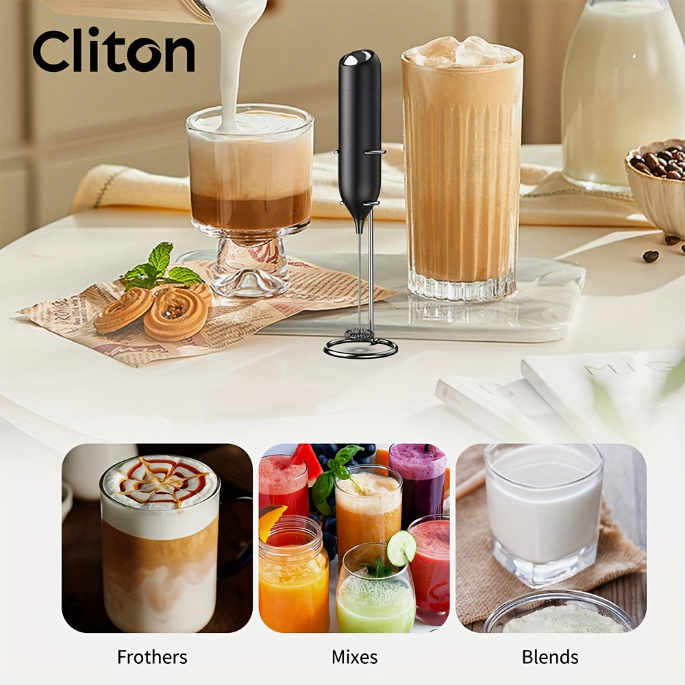 Electric Milk Frother Handheld Stainless Steel Stand Battery Powered For Coffee Latte