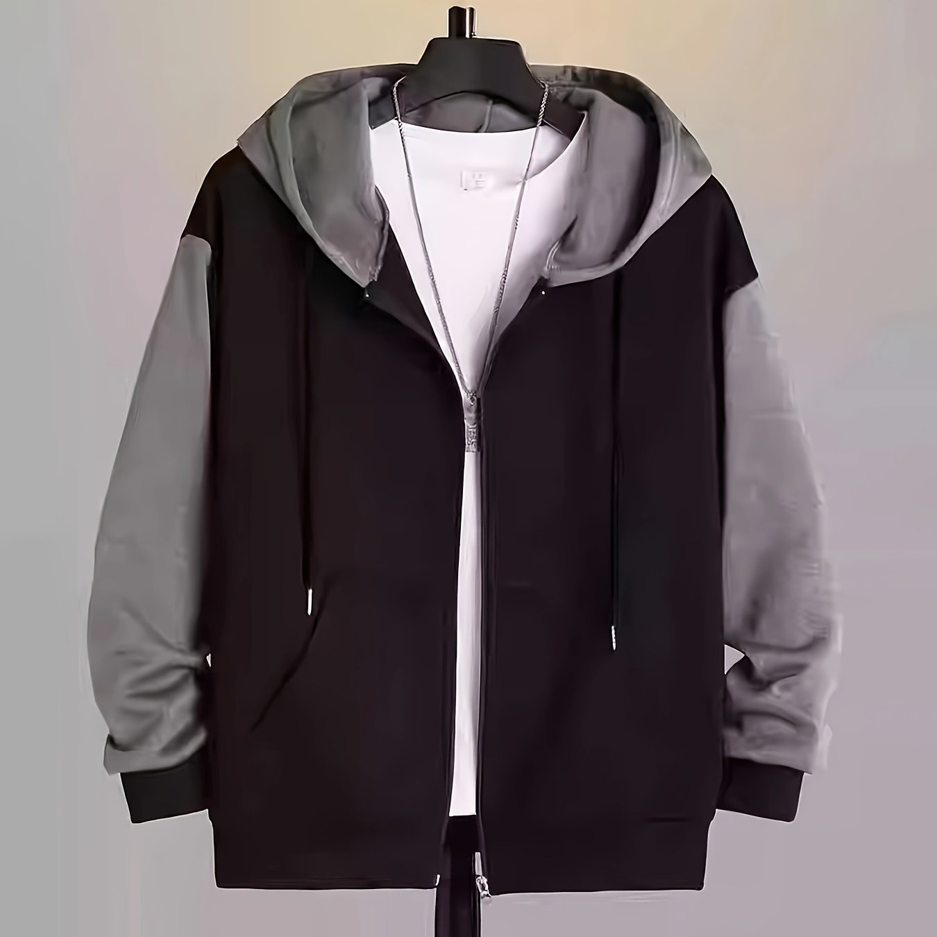 Plus Size Men's Hooded Jacket Solid Color Casual Spring Fall Long Sleeve Polyester
