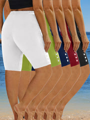 Women’s Plus Size Summer Bermuda Shorts Stretchy High-Waisted Casual Solid Color