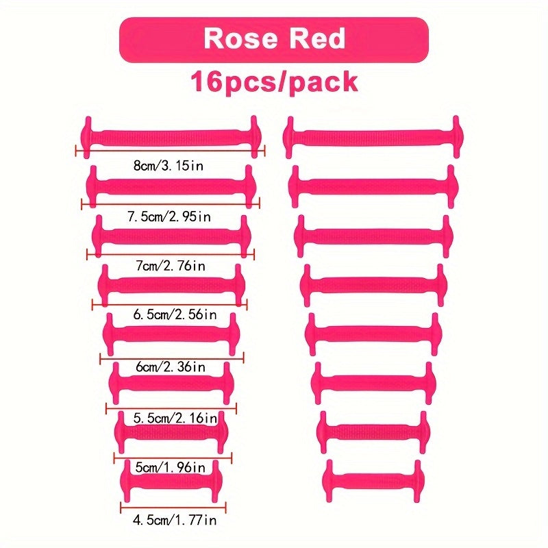 16 Pack Elastic Silicone Shoelaces for Sports and Casual Shoes