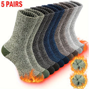 Men's Thermal Winter Socks 5 Pairs Breathable Wool Blend Ribbed Cuffs Outdoor