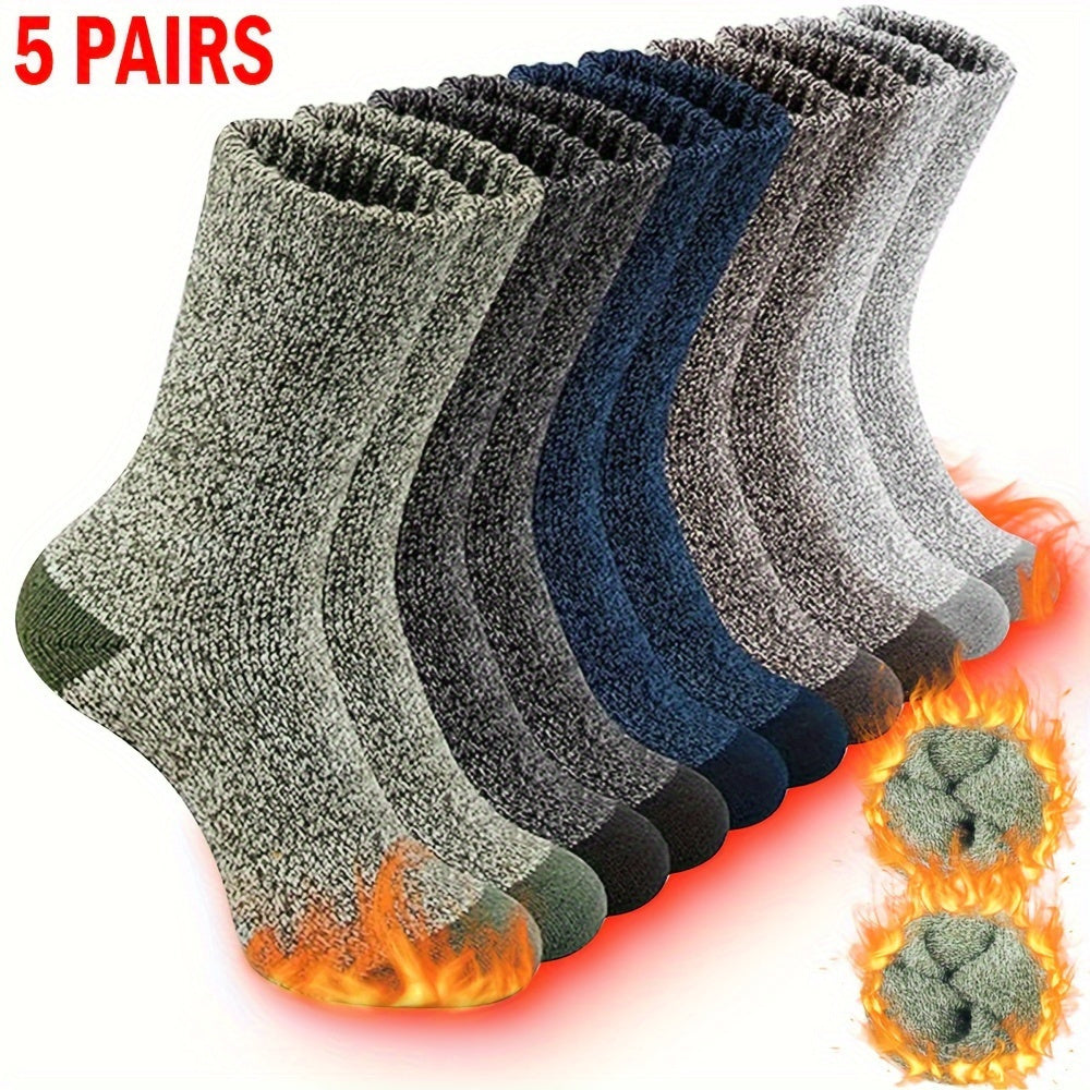 Men's Thermal Winter Socks 5 Pairs Breathable Wool Blend Ribbed Cuffs Outdoor