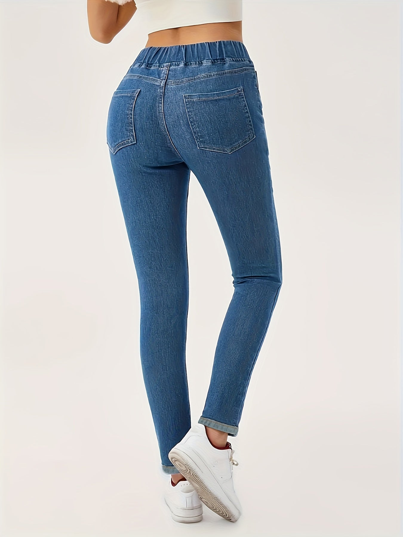 Women's Plus Size Stretch Denim Jeans Casual Mid-Rise Slim Fit Solid Color