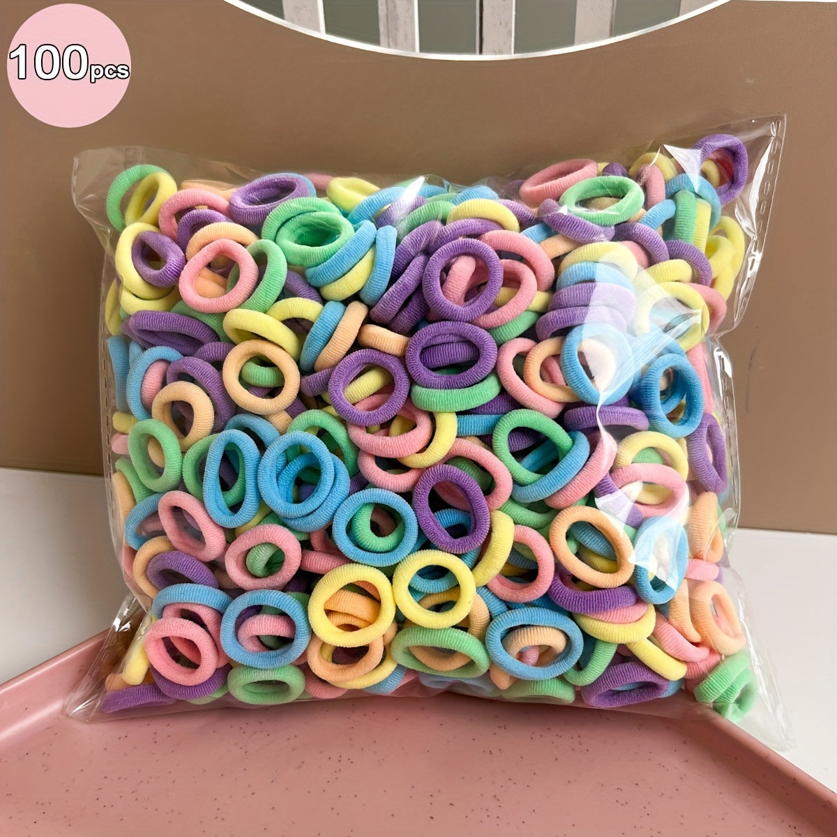Girls Hair Elastics Pack of 100 High Elasticity Rubber Bands for Buns and Ponytails