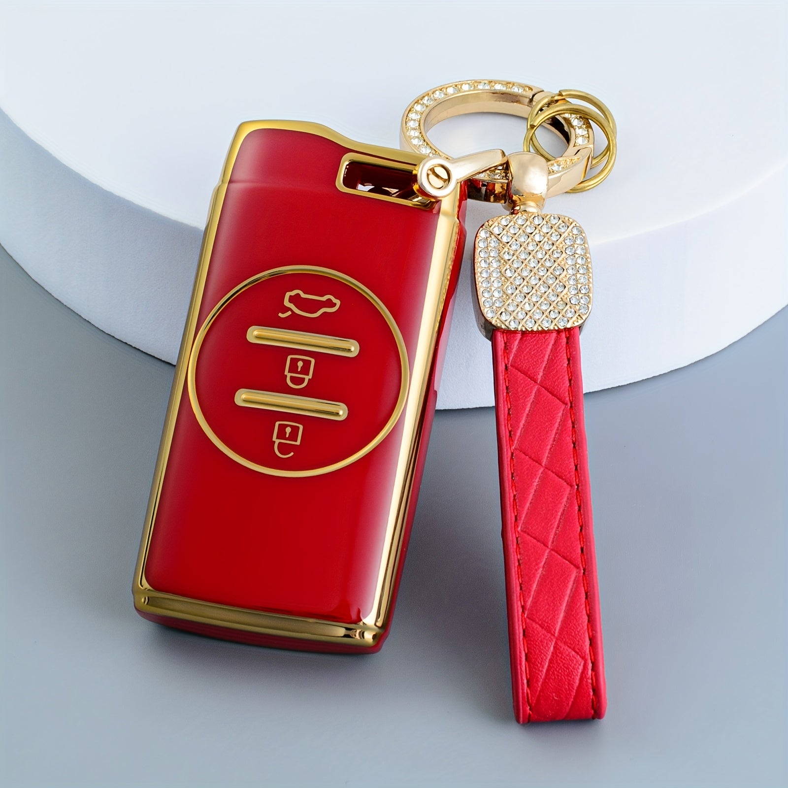 Elegant TPU Key Fob Cover with Keychain Black and Gold for SUVs