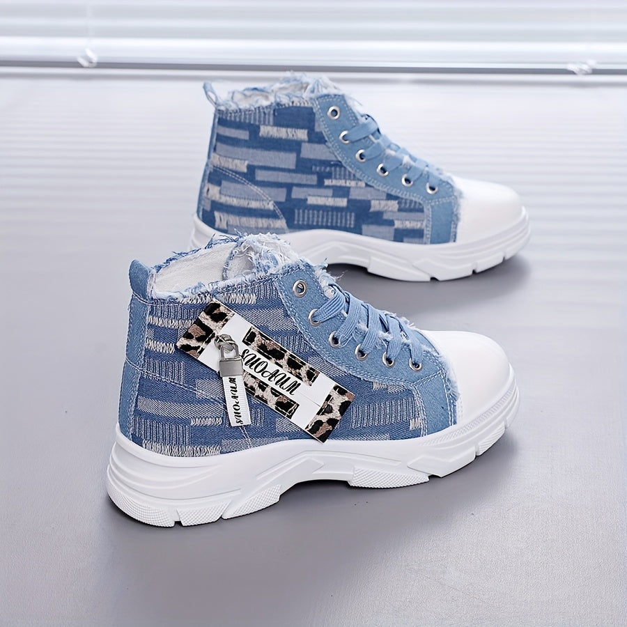Ayollar uchun Chunky Sole yuqori cho‘ntakli sport poyafzali Leopard print qirqilgan bo‘lak