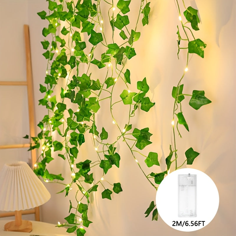 Зеленая гирлянда из листьев на шнуре 2м 5м 10м, работает на батарейках, для внутреннего декора