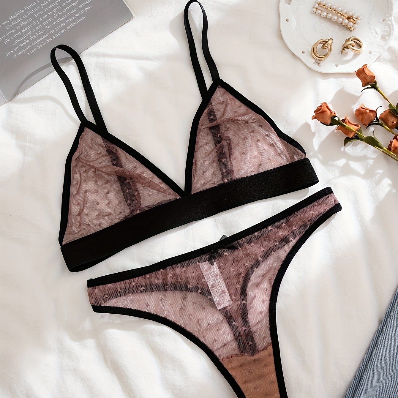 Seductive Women's Mesh Lingerie Set with Push-Up Bra and Thong