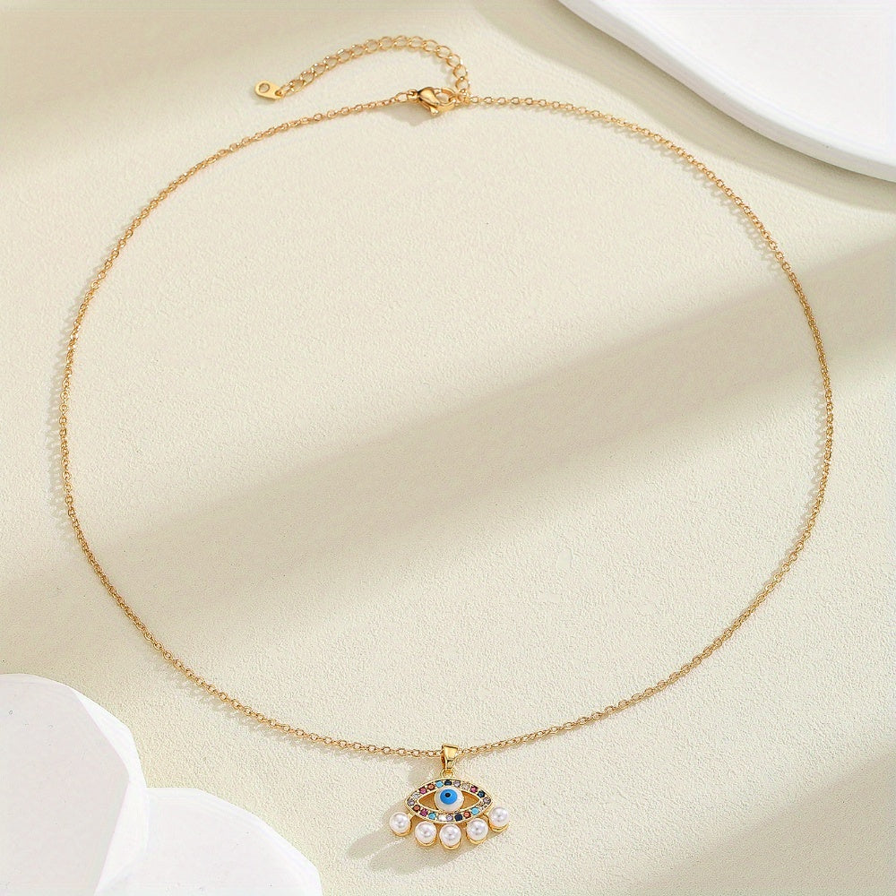 Винтажное роскошное ожерелье в стиле панк с случайно подобранными цветами и пятью дизайнами дьявольского глаза из искусственных жемчужин. Идеально в качестве подарка для друзей или на День святого Валентина.