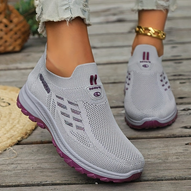 Women's Slip-On Sneakers Breathable Mesh Casual Shoes Maroon White