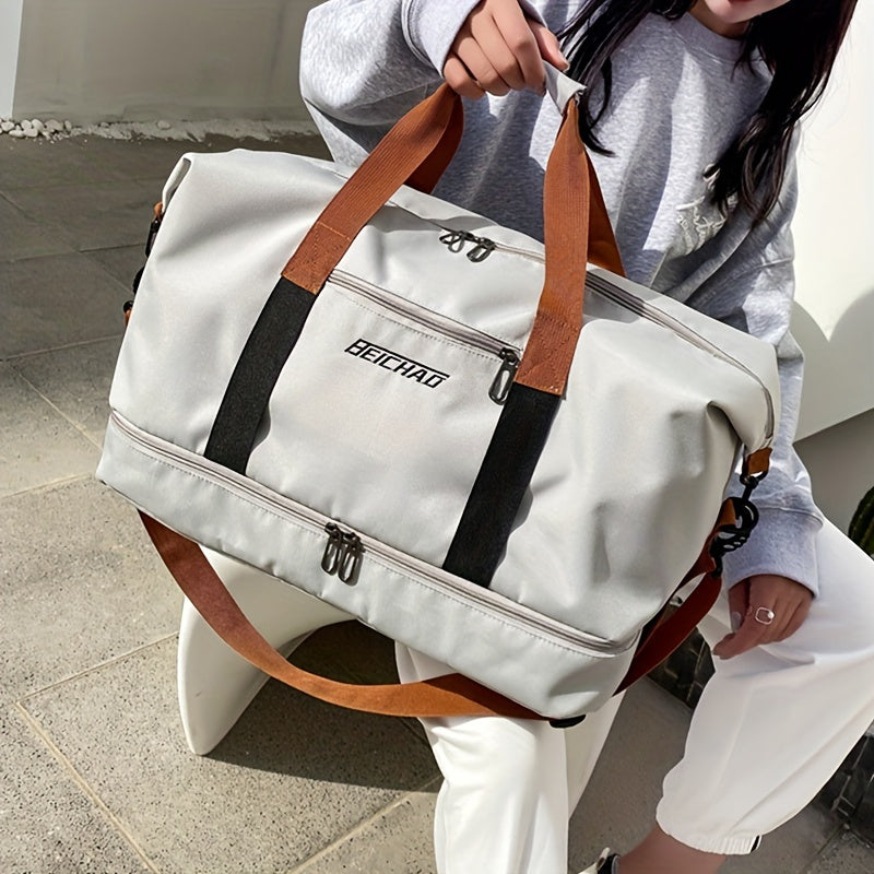 Large Capacity Polyester Travel Tote Bag with Wet Dry Separation for Gym and Travel in Multiple Colors