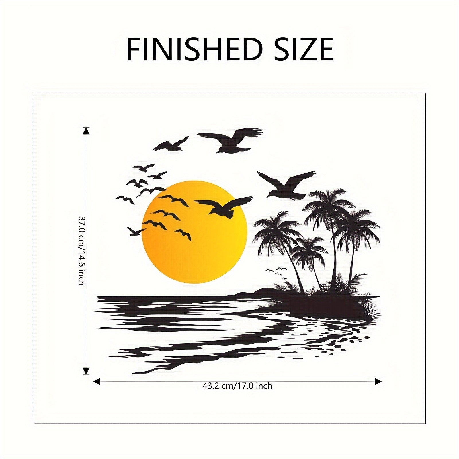 Removable Vinyl Wall Decal Tropical Sunset Scene with Palm Trees and Birds for Living Room Bedroom