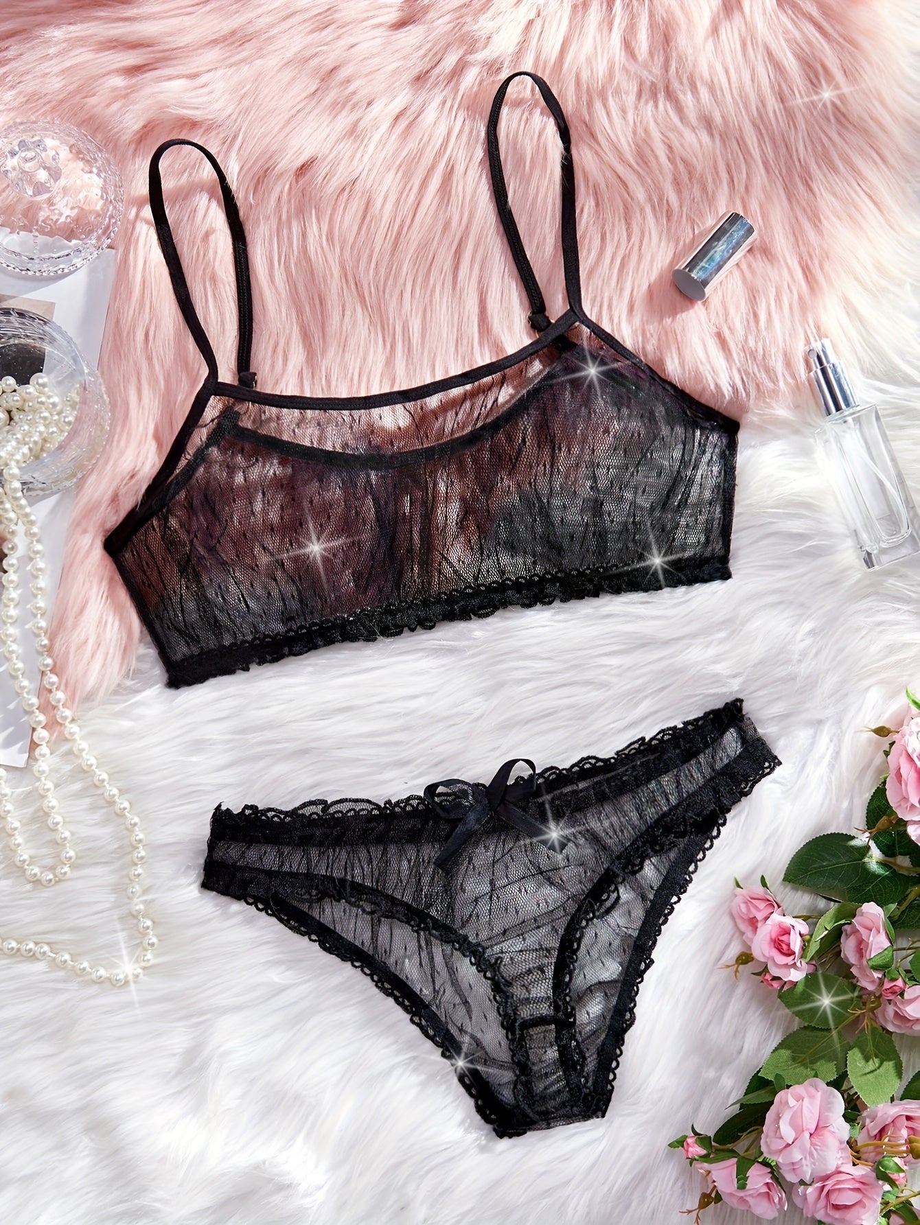 Women's Polka Dot Mesh Lingerie Set Sexy Cute Gift for Couples