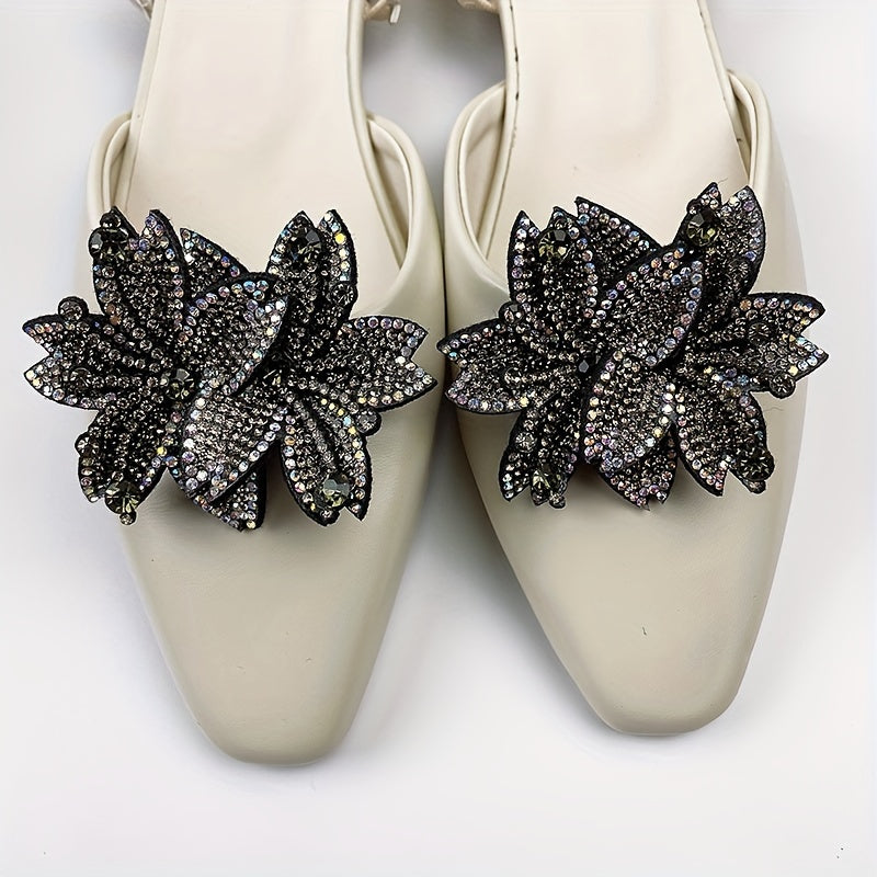Women's Rhinestone Shoe Flowers 2pcs Detachable Buckles Dress Accessories
