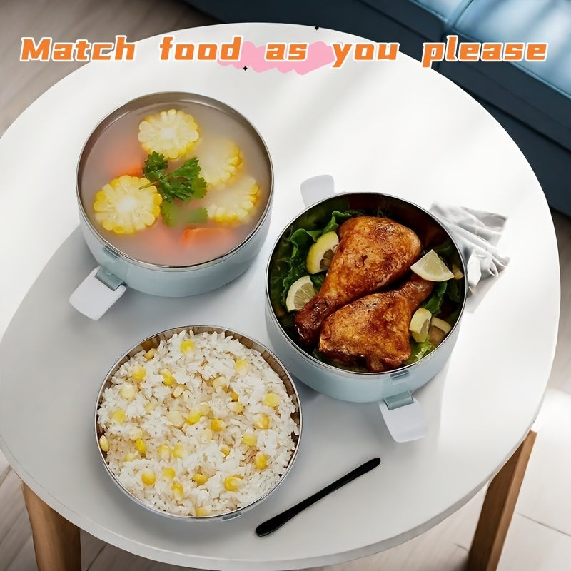 Caja de almuerzo de acero inoxidable de múltiples capas con gran capacidad, recipiente bento a prueba de fugas