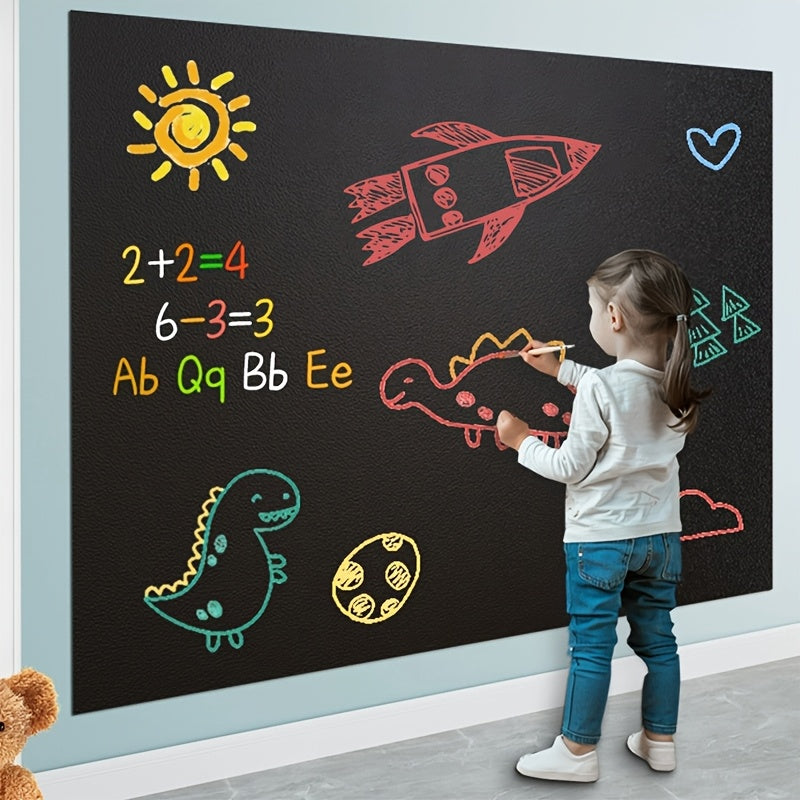 Self-Adhesive Chalkboard Wallpaper Roll with 5 Colored Chalks Dry Erase Message Board for Office School Home