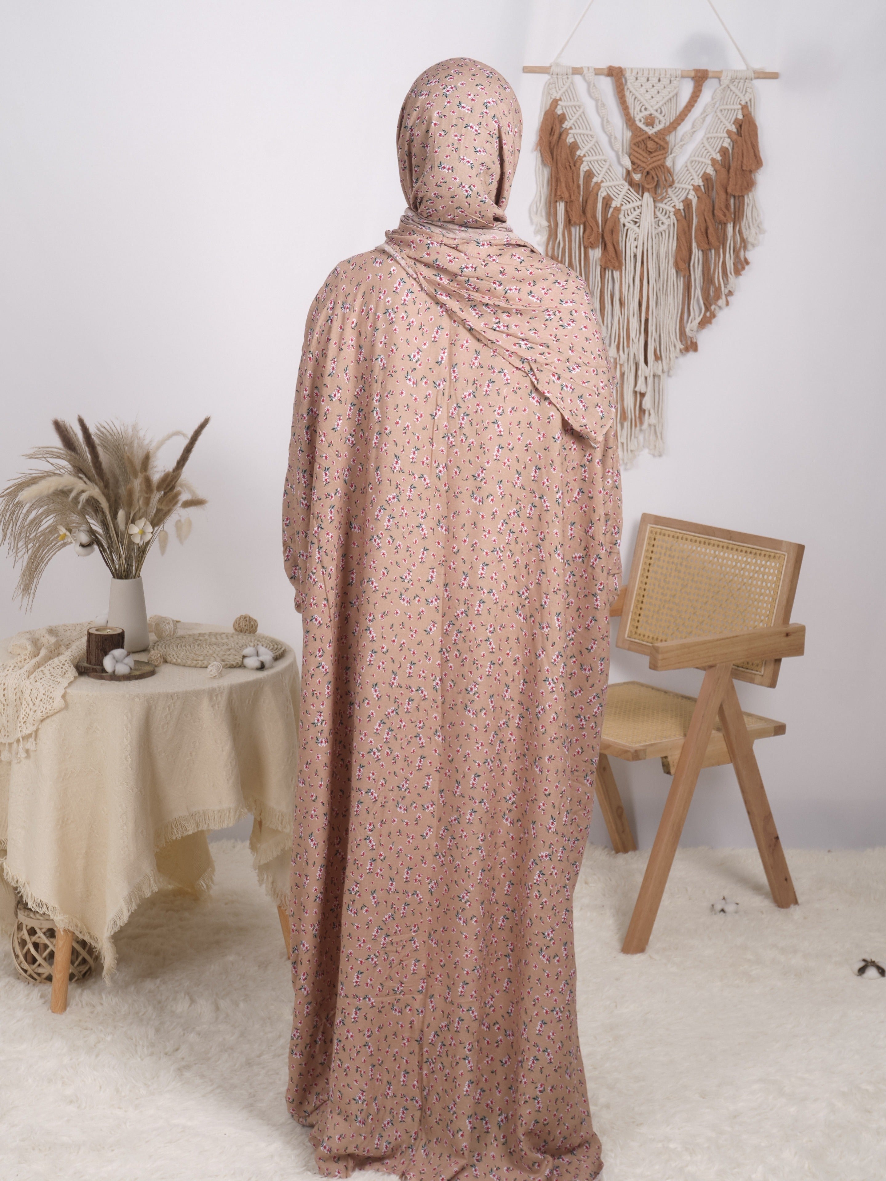 Plus Size Floral Kaftan Dress Long Sleeve Maxi Loose Fit