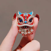 Red Lion Brooch Pin with Crystal Accents for Women Cultural Festival Accessory