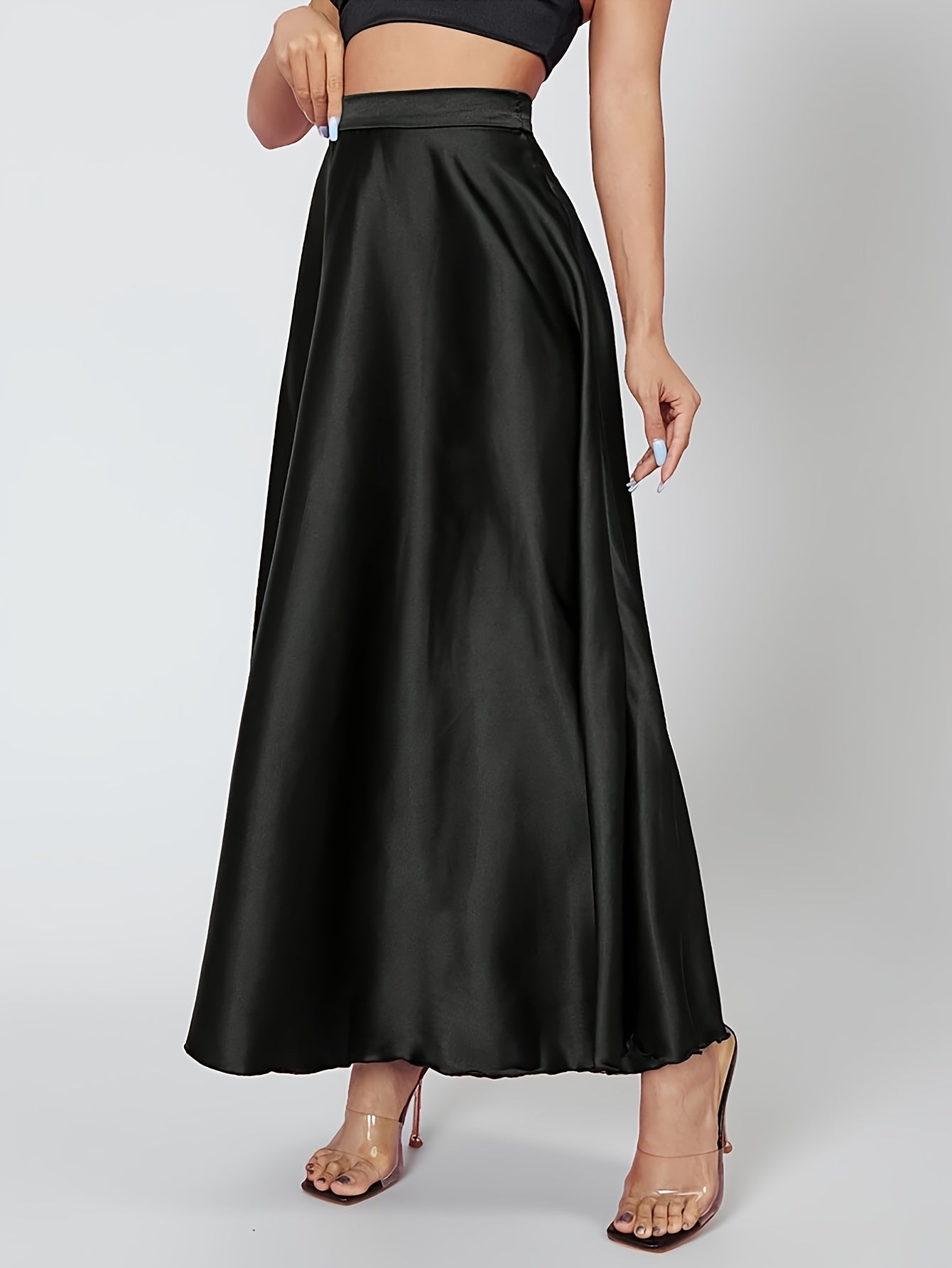 Women's Satin Midi Skirt High Waist Plus Size Solid Color
