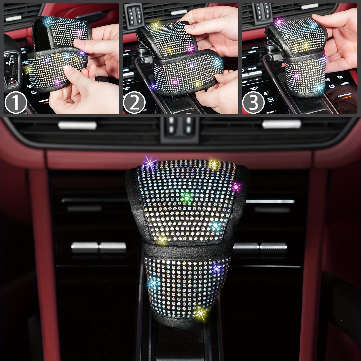 Juego de accesorios de bling para coche para mujer incluye funda para volante, posavasos y protectores de cinturón de seguridad