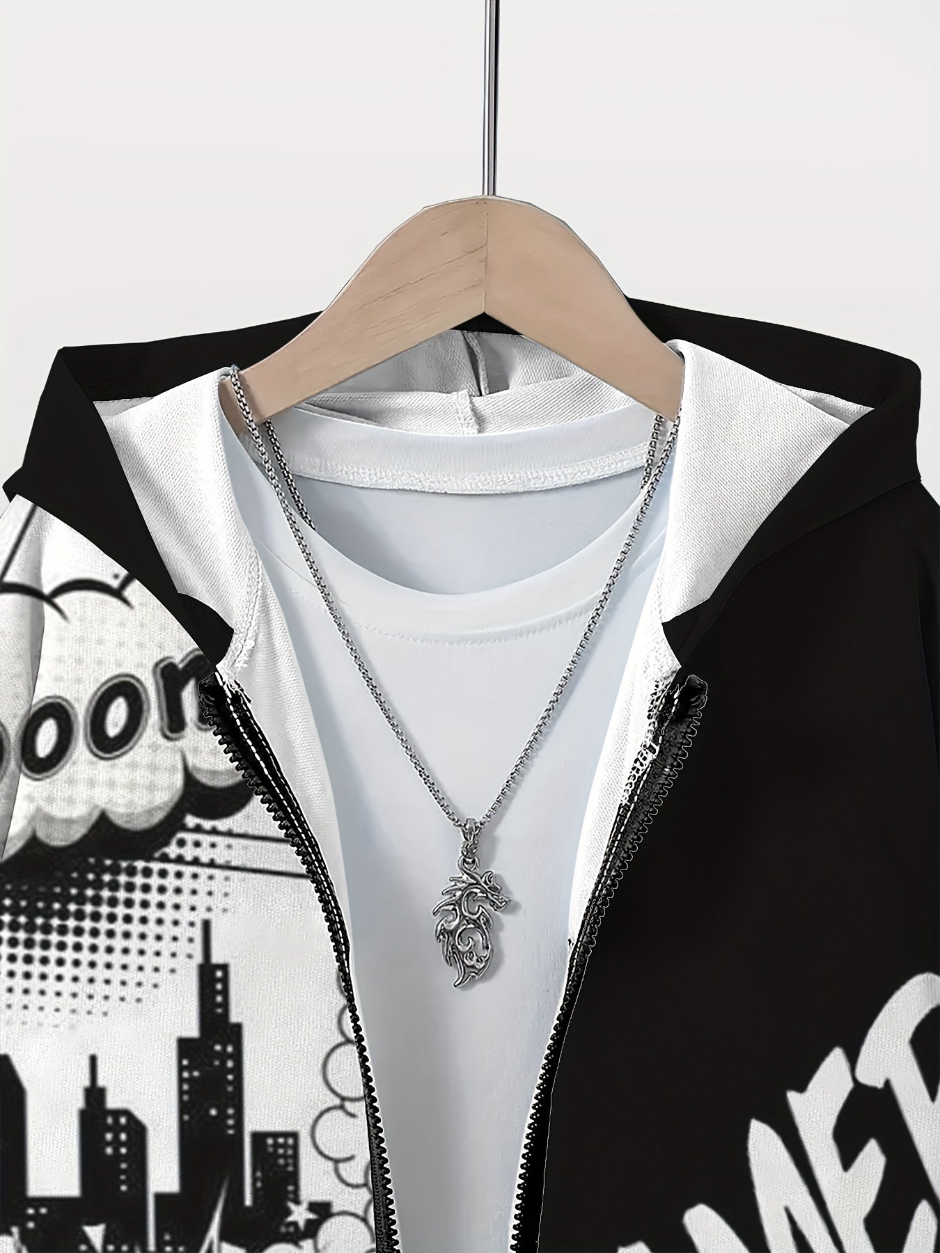 Boys Hoodie Black and White Gamer Graphic Zip-Up with Pockets for Fall Winter Casual Wear