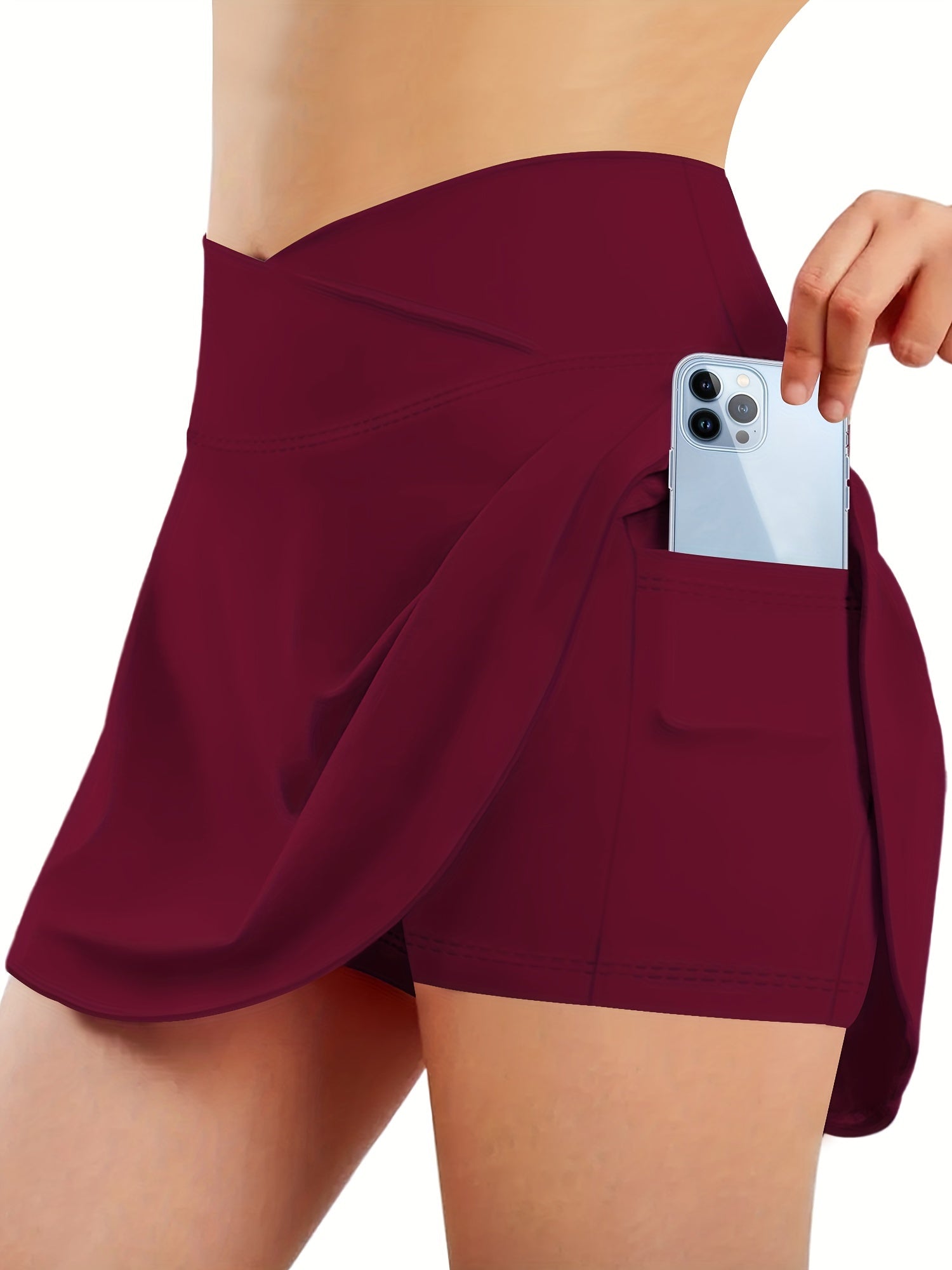 Plus Size Solid Color Skirt Pants with Criss-Cross Waist and Pockets For Workout