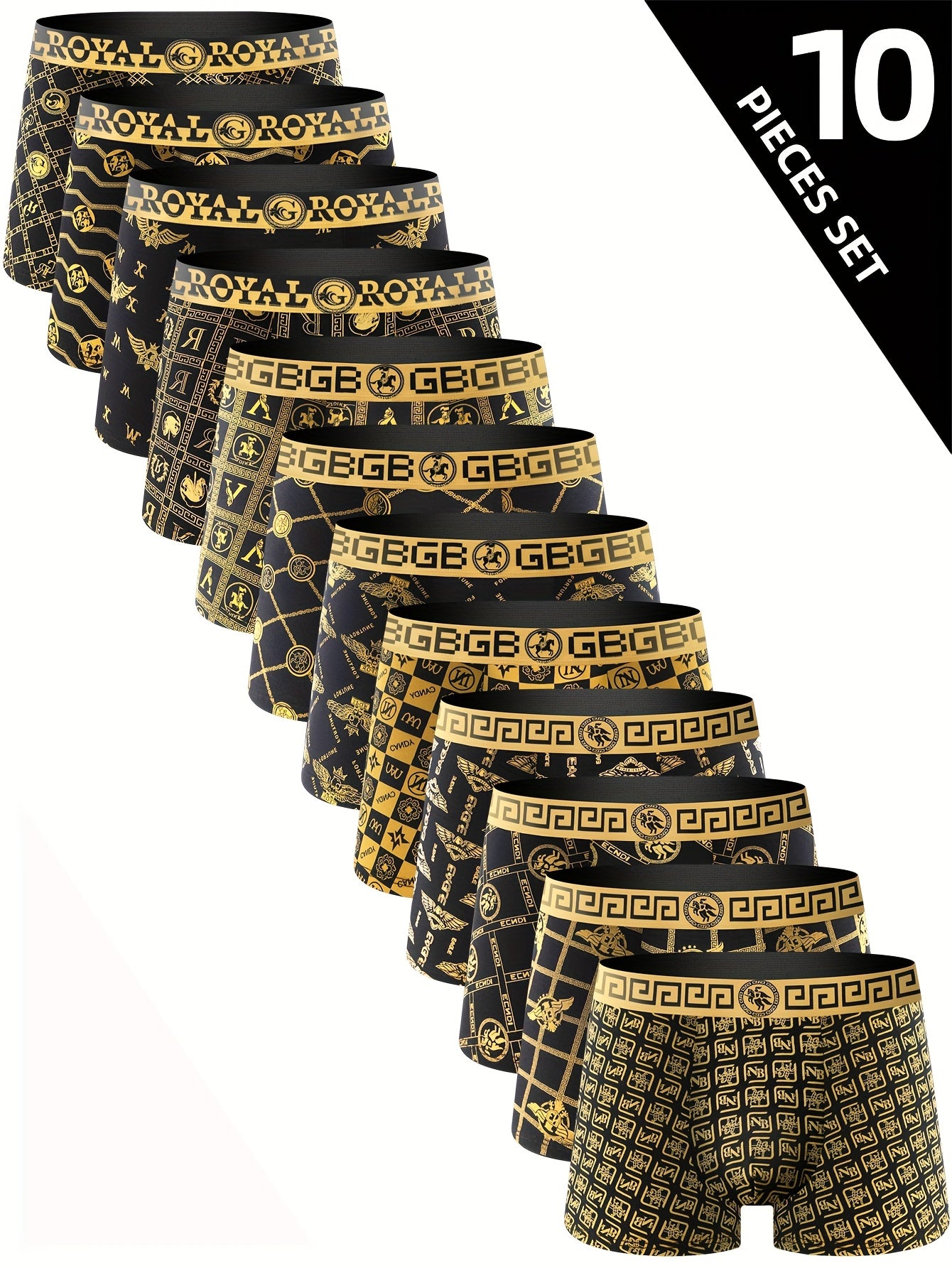 Men's High Stretch Print Boxer Briefs 10 Pack Polyester Spandex Casual Wear