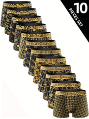 Men's High Stretch Print Boxer Briefs 10 Pack Polyester Spandex Casual Wear