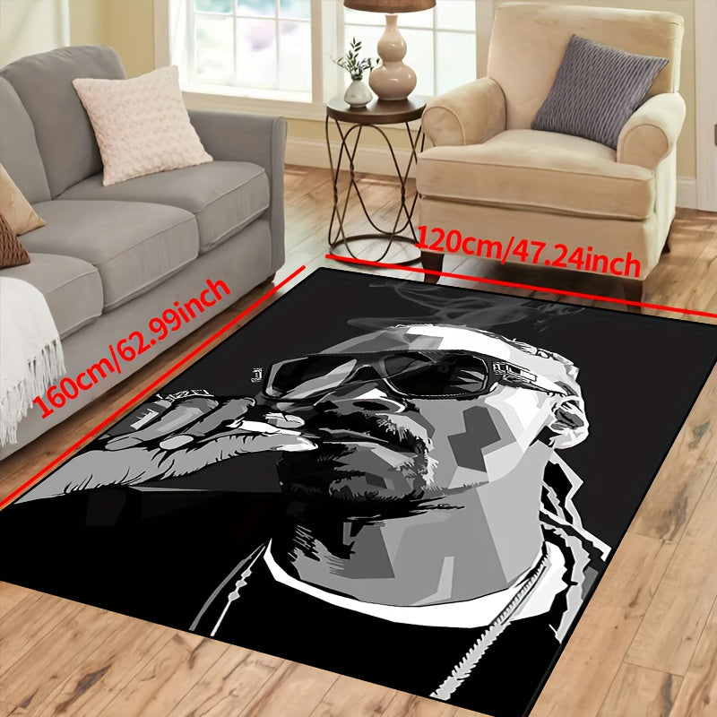 Polyester Area Rug with Man in Glasses Art, Easy to Clean, Slip-Resistant Indoor Outdoor Mat