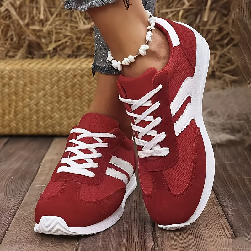 Women’s Casual Breathable Fabric Sneakers Low-Top Running Shoes Red White