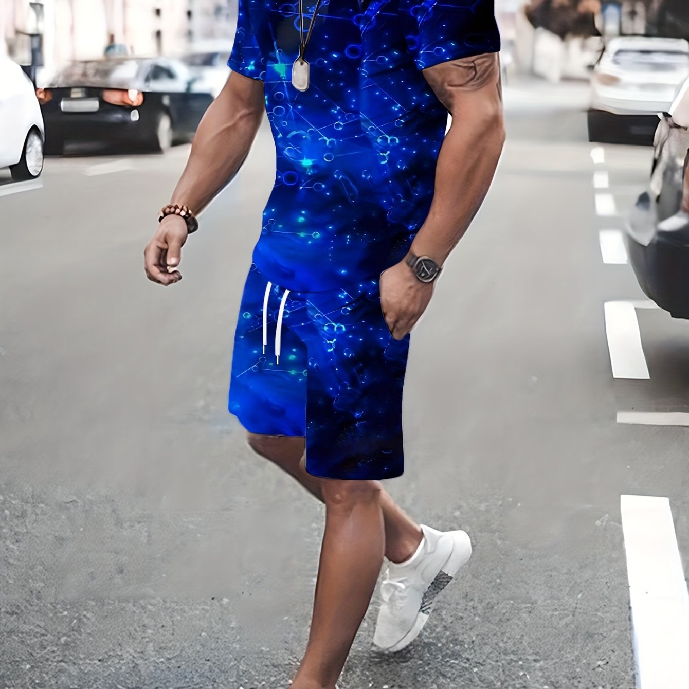 Plus Size Men 3D Pattern Print T-Shirt and Shorts Set Casual Summer Outfits