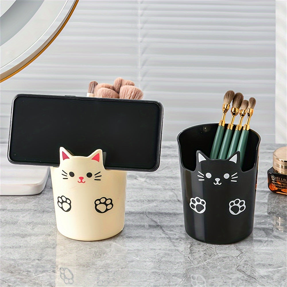 Cute Cat Design Pen Holder and Makeup Brush Storage Desktop Organizer