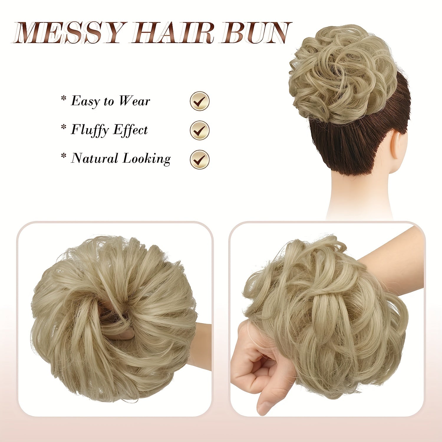Women's Blonde Synthetic Curly High Bun Ponytail Hair Piece