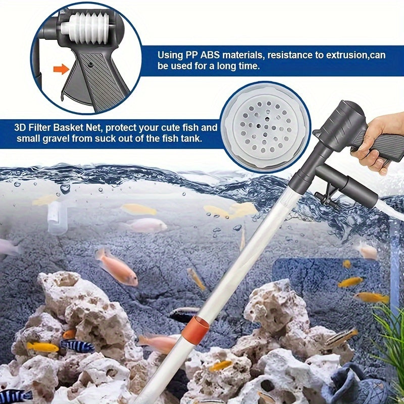 Aquarium Gravel Vacuum Cleaner with Adjustable Water Flow and Air Push Button