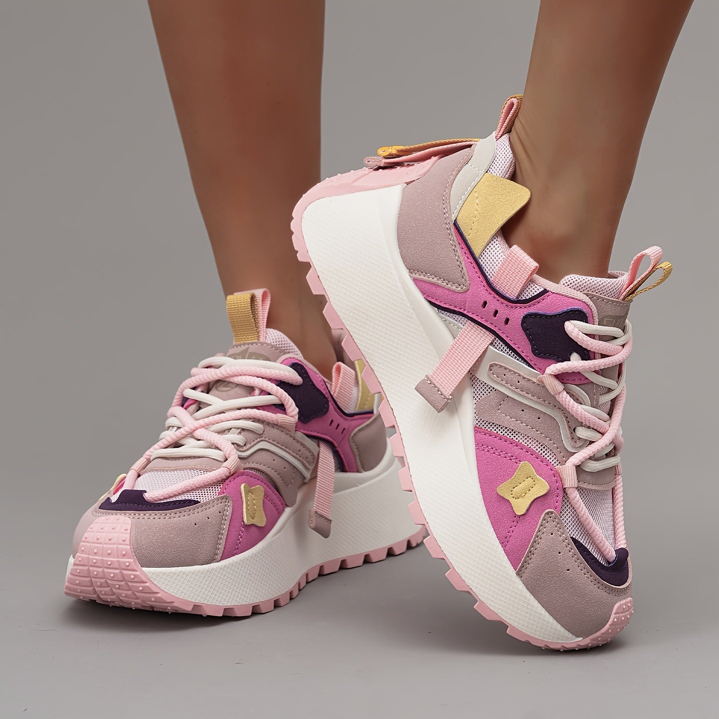 Women’s Mesh Casual Sneakers, Breathable Comfort, Color Block Design