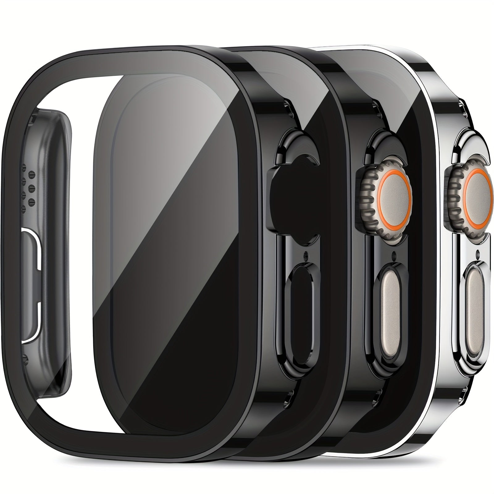 3-Piece Full Coverage PC Protective Case Set for Apple Watch with Built-in Glass Screen Protector 40mm-49mm