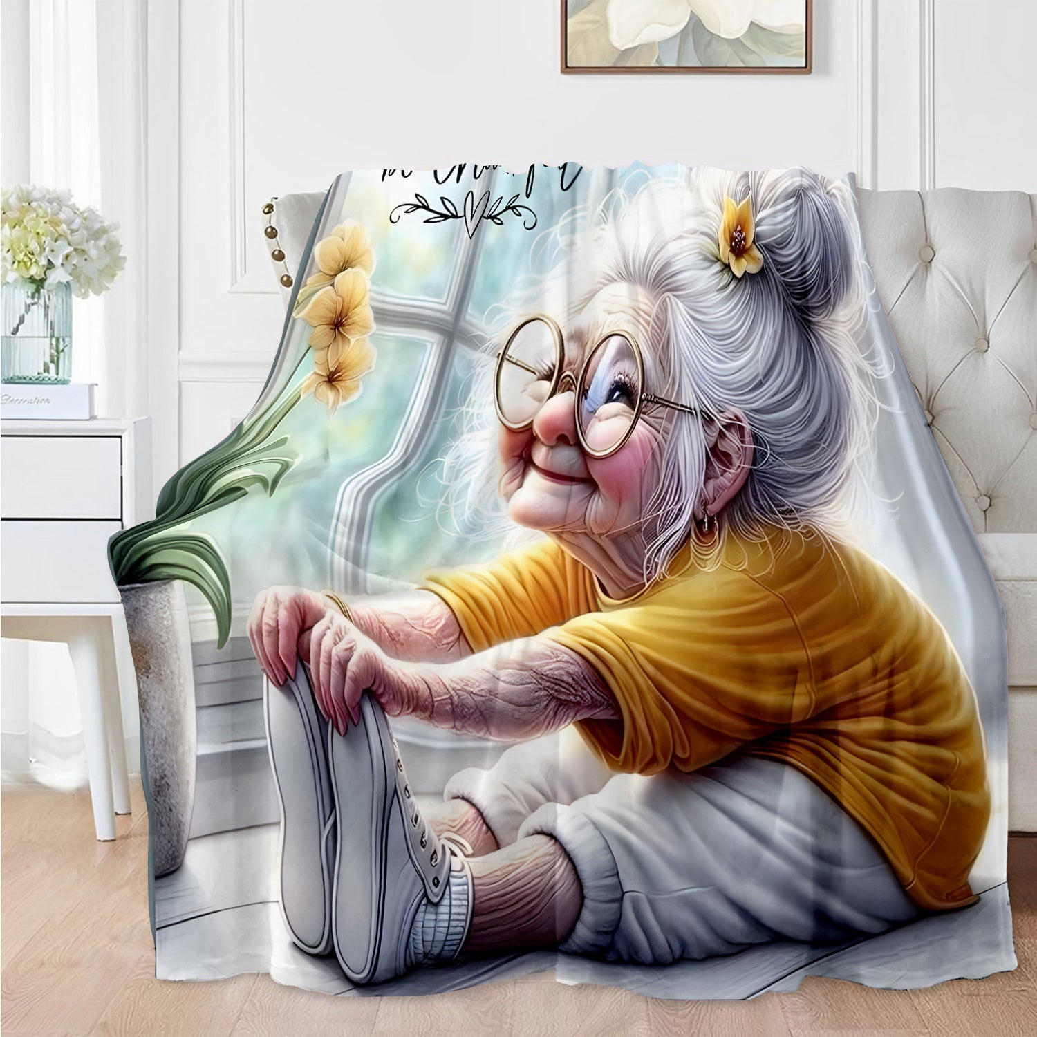 All-Season Cozy Printed Blanket for Grandma and Women Soft Polyester Flannel