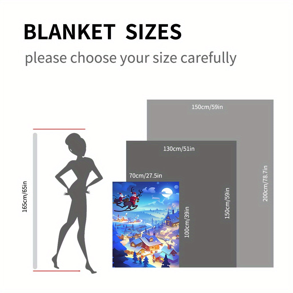 Night Sky and Snowy Village Flannel Plush Blanket Lightweight Throw for Home Office Travel