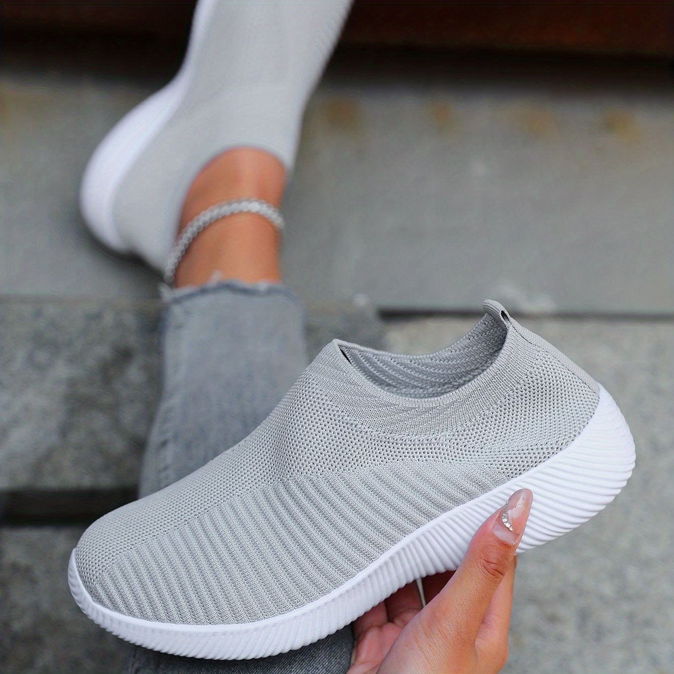 Women's Breathable Woven Sneakers, Lightweight, Plus Size Running Shoes