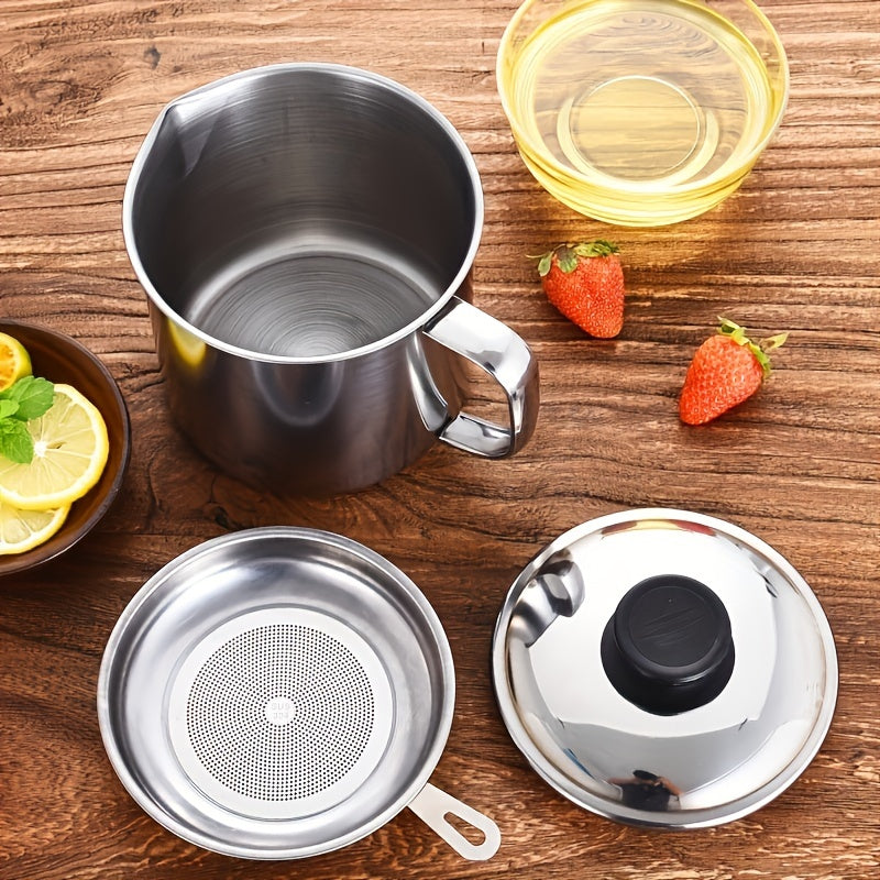 Jarra de aceite de acero inoxidable 1100ml para cocina con colador y tapa antipolvo