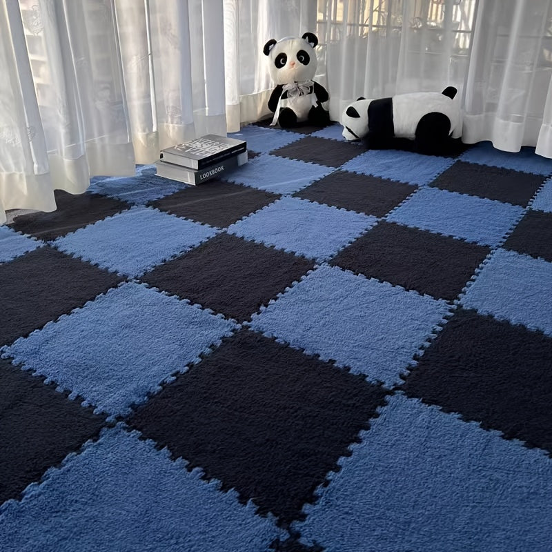 Juego de 24 alfombrillas de felpa floral entrelazadas de forma cuadrada para salón y dormitorio