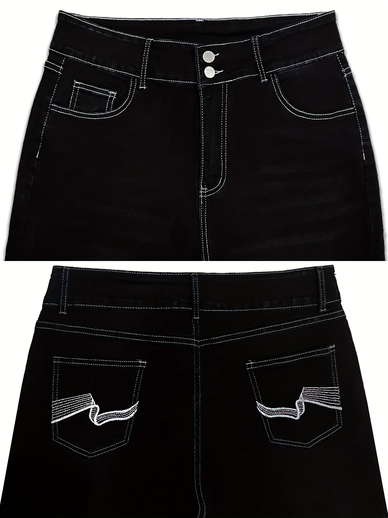 Plus Size Women's High-Waisted Stretch Flared Jeans with Embroidered Pockets