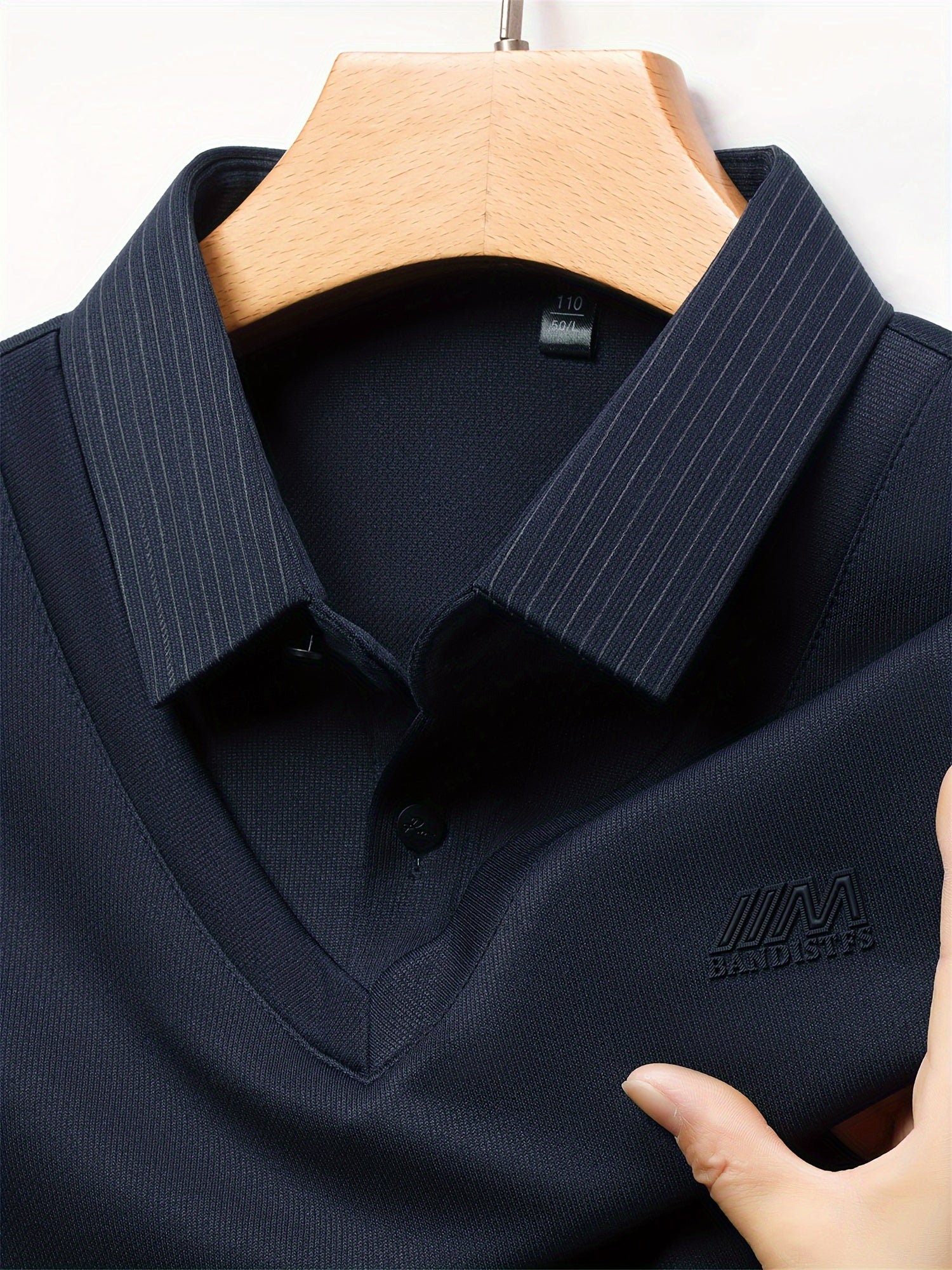 Chiziqli Erkaklar Golf Ko'ylagi, Soxta Ikki Qismli Dizayn, Bahor va Kuz Tashqi Kiymish uchun Uzun Qoltiq Ko'ylak