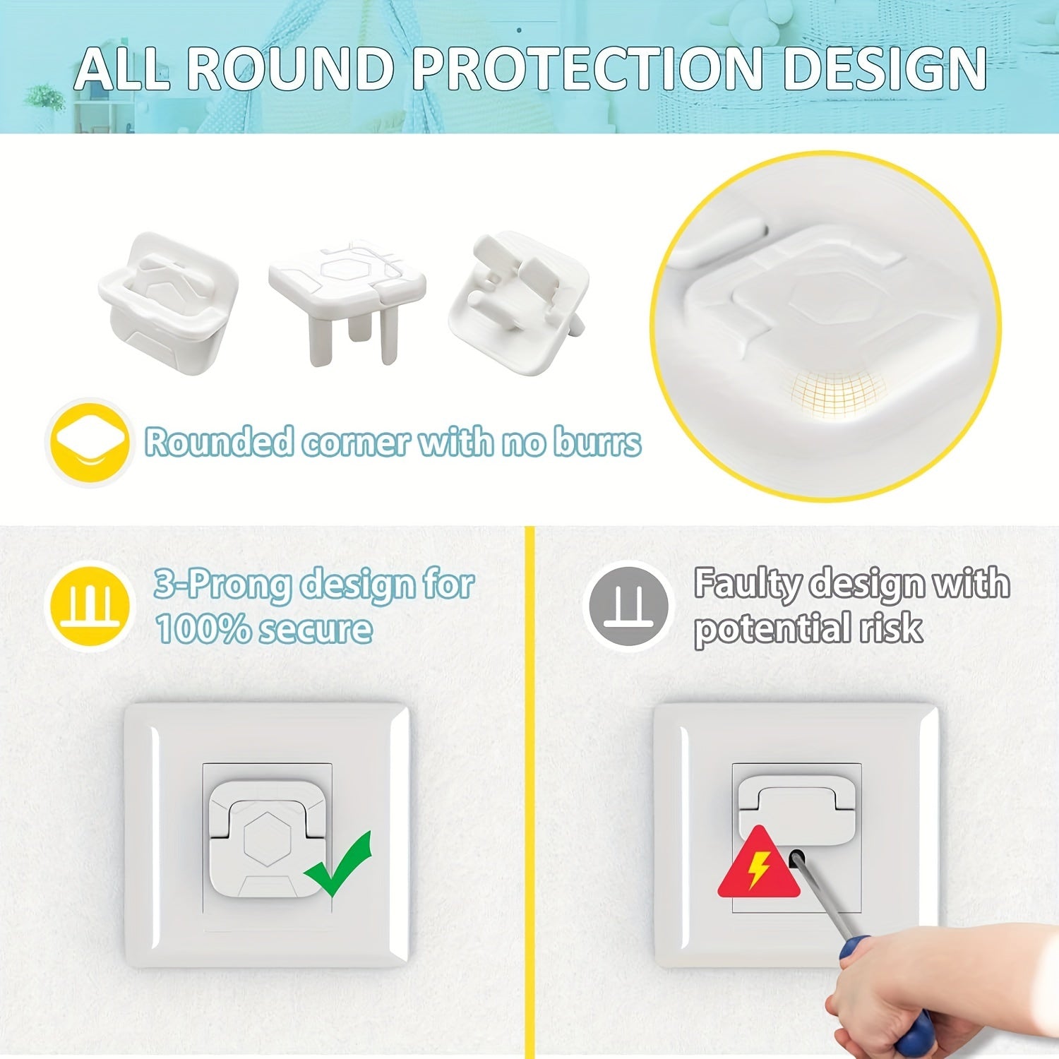 10 Pieces Plastic Safety Outlet Covers for US Standard Plugs Childproof Shock Prevention