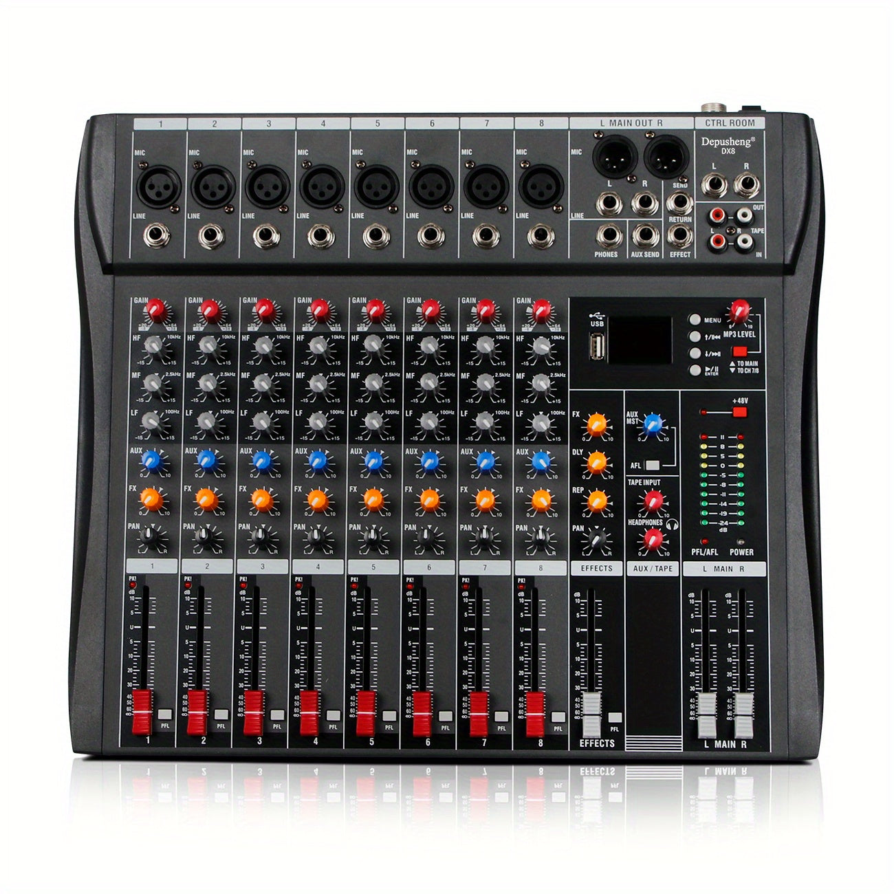 8/12 Channel Audio Mixer with USB XLR Microphone Input RCA Output for Professional and Beginner Use EU Plug