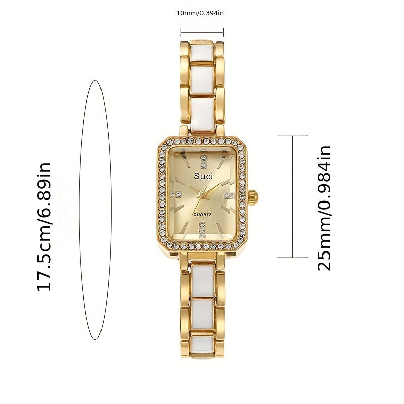 Women's Square Crystal Watch Minimalist Quartz Zinc Alloy Strap Ramadan Gift