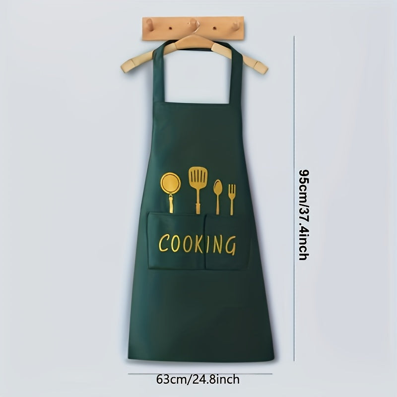 Cooking Apron With Pockets Adjustable Polyester Black or Green