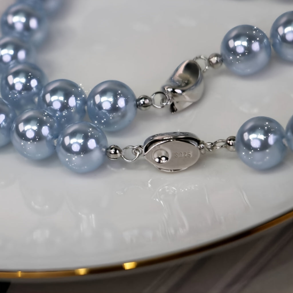 Collar de perlas Shell Blue para mujer, bohemio, elegante, para uso diario, caja de regalo