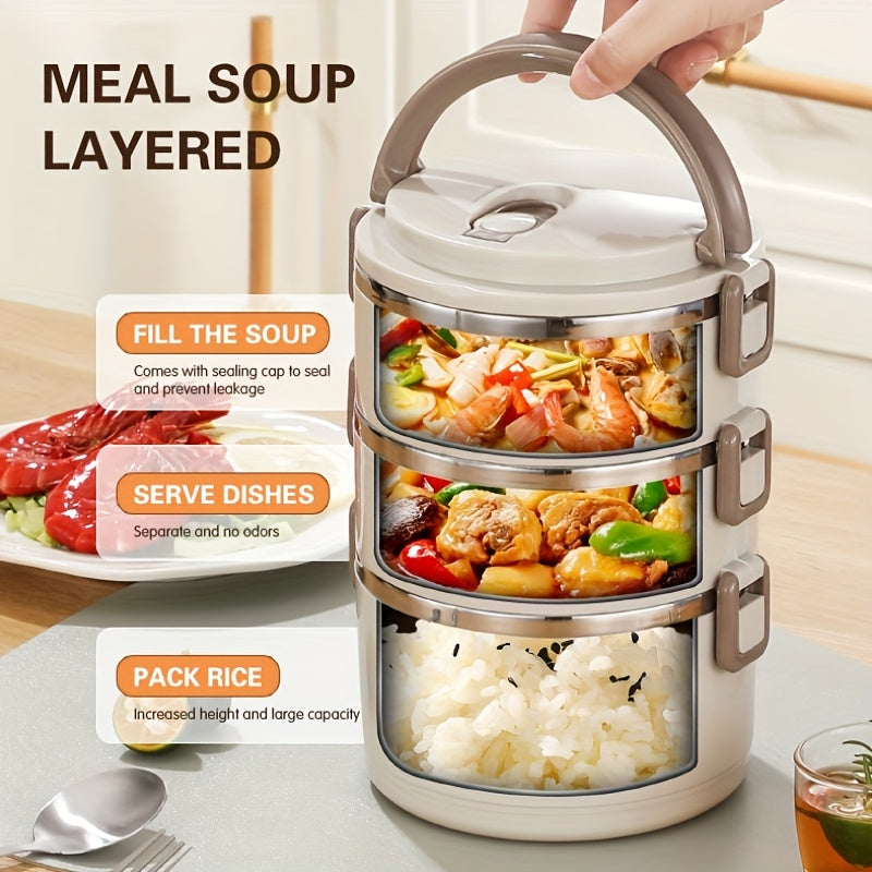 Fiambrera de acero inoxidable con tapa y asa, recipiente a prueba de fugas de múltiples capas
